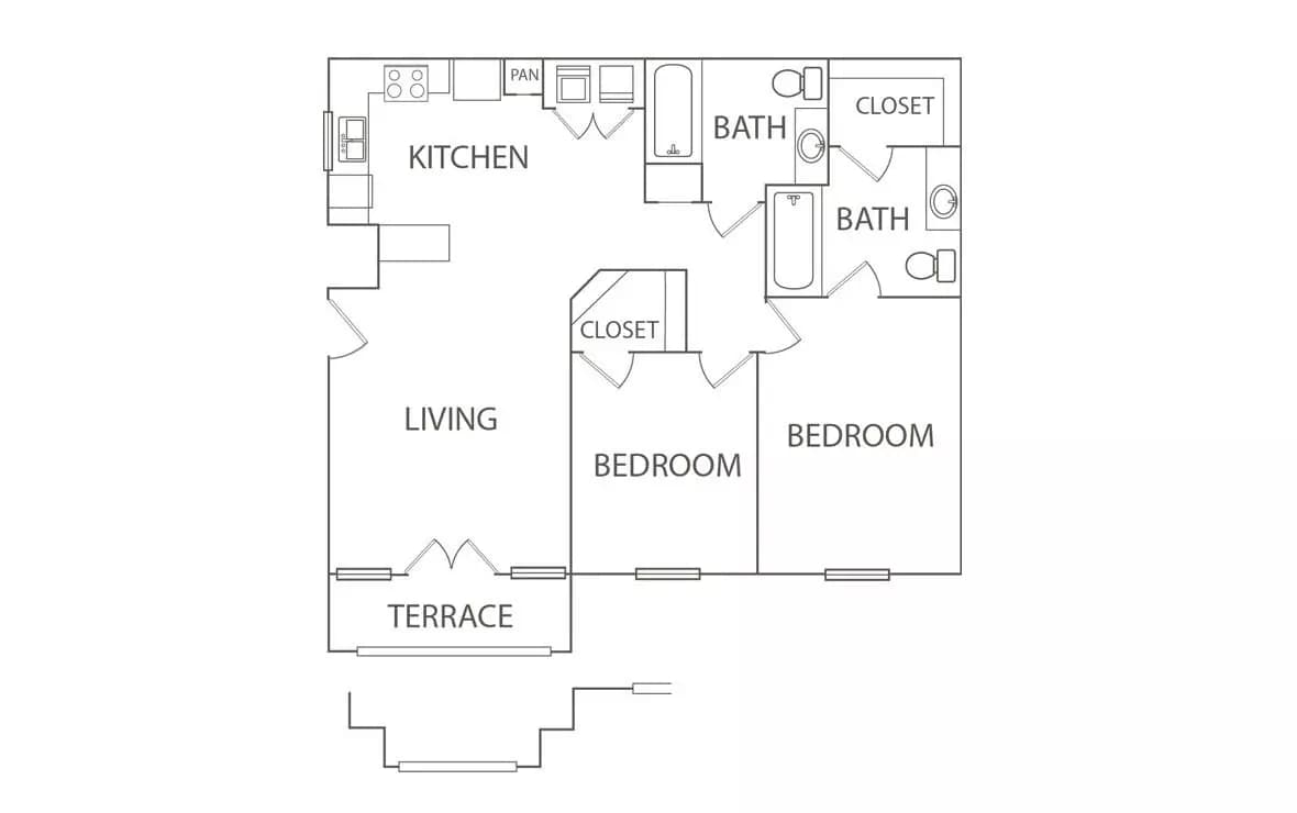 2 Beds • 2 Bath floor plan