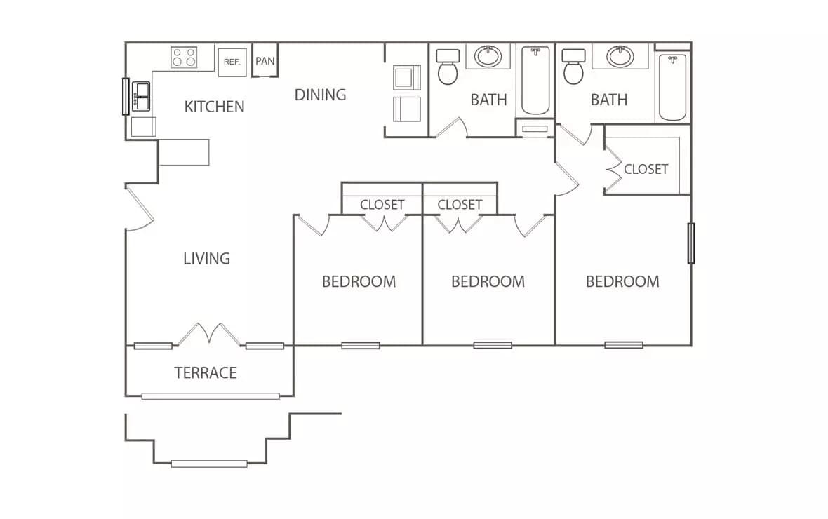 3 Beds • 2 Bath floor plan