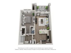 1 Bed • 1 Bath 2206 floor plan