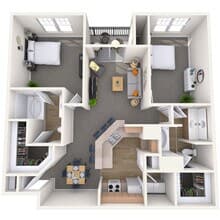 2 Beds • 2 Bath 011033 floor plan