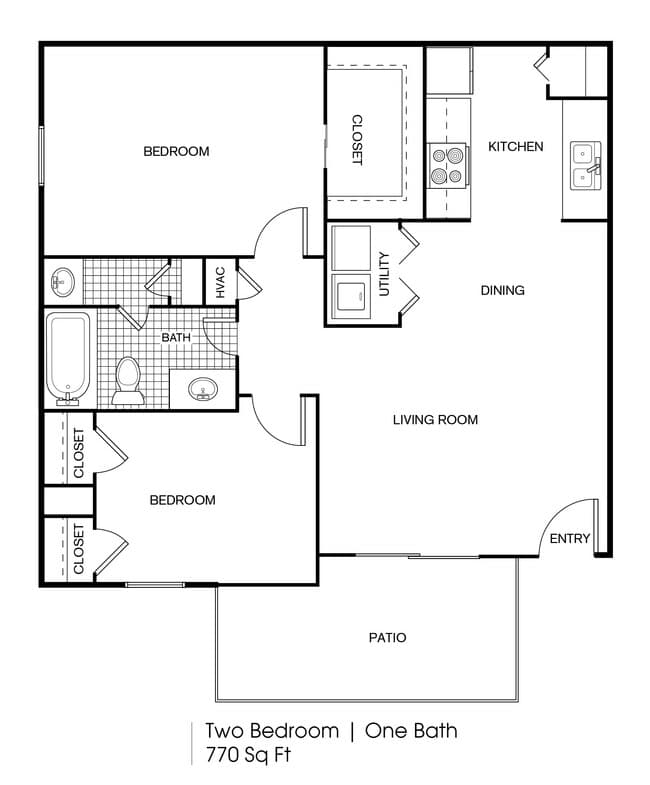 2 Beds • 1 Bath 0414B floor plan