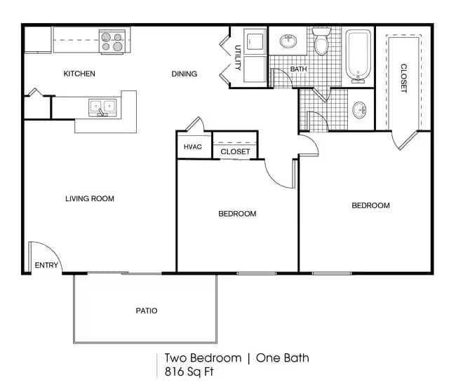 2 bedroom 1 bath 0403B floor plan