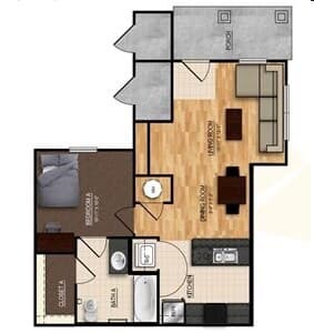 1BR/1BA - Flat Private floor plan