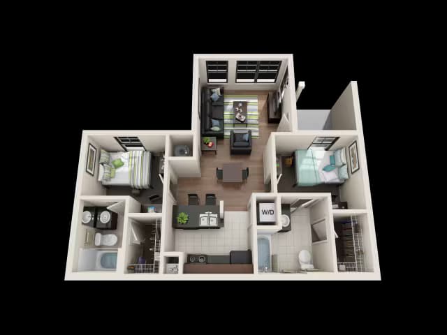2BR/2BA - Flat Private floor plan