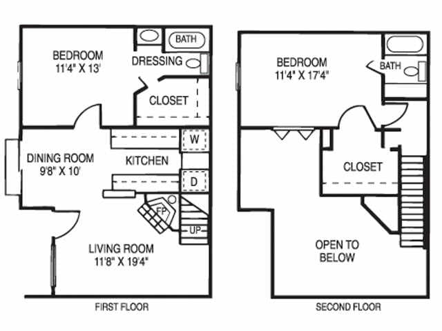 2 Bedroom / 2 Bath TH 202 floor plan