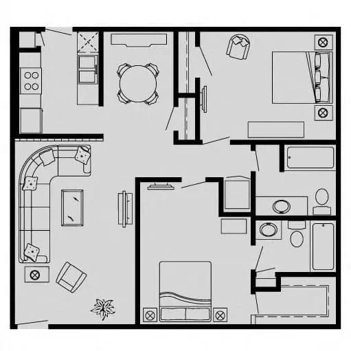 2 Beds • 2 Bath 240 floor plan