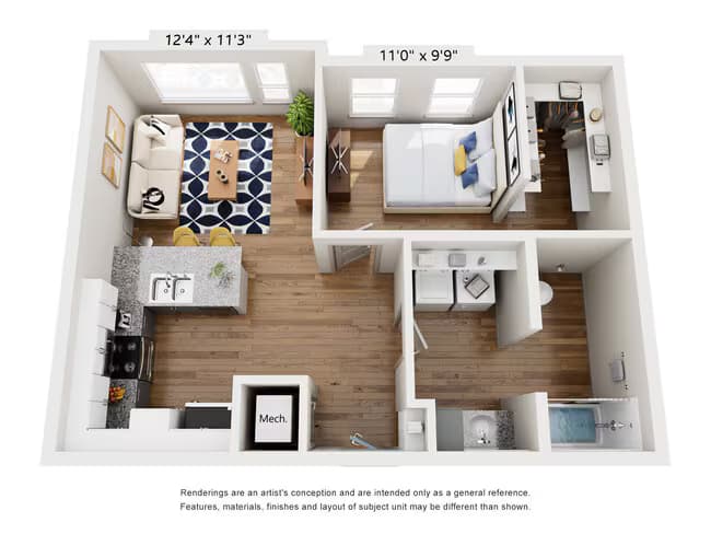 1 Bedroom 1 Bath 105 floor plan