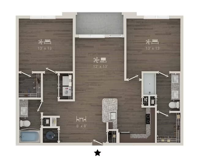 2 Beds • 2 Bath 1306 floor plan