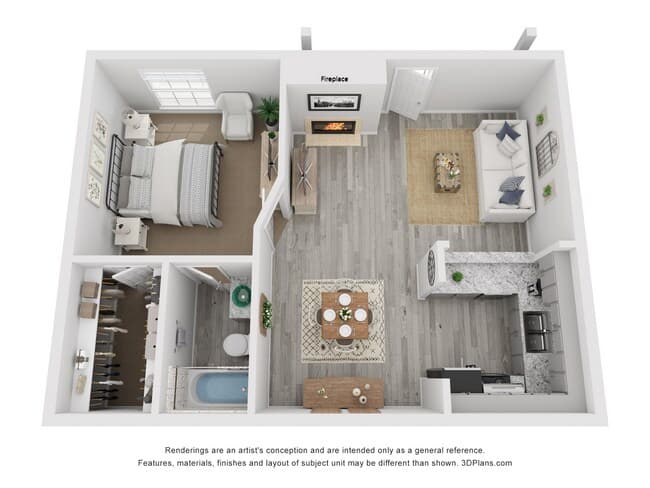 1x1D Luxury Rehab 640 sq ft 3020 floor plan