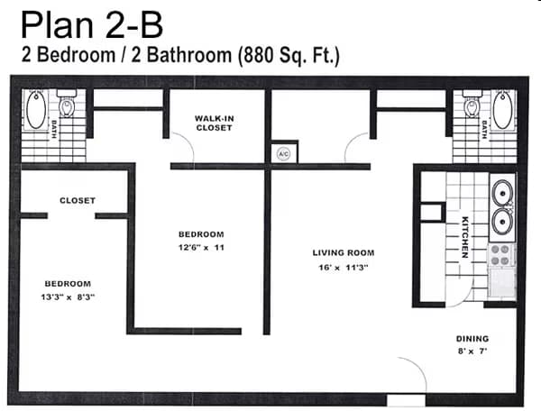 2 Beds • 2 Bath 125 floor plan