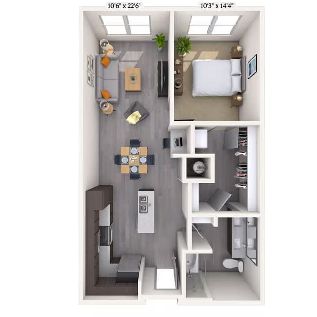 Traditional 1x1 674-875 SF 377 floor plan