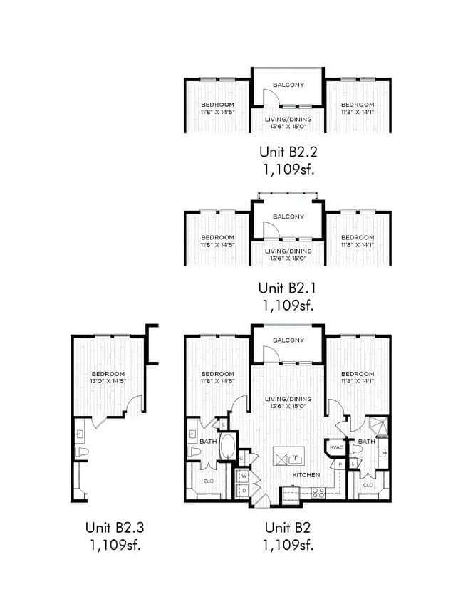 2 Beds • 2 Bath 1208 floor plan