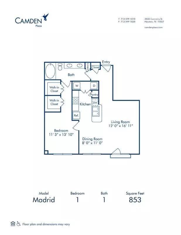 1 Bed • 1 Bath 1206 floor plan