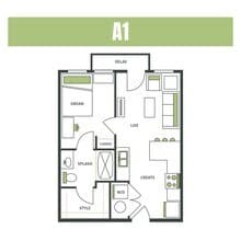 1BR/1BA - A1 Private floor plan