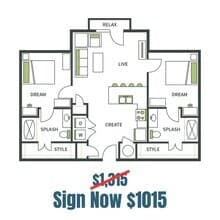2BR/2BA Private floor plan