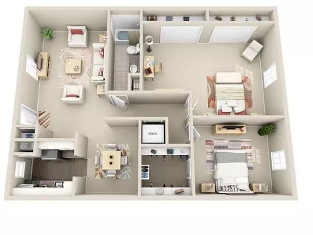 2 Beds • 1 Bath 3 floor plan