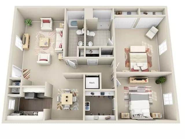 2 Beds • 2 Bath 67 floor plan