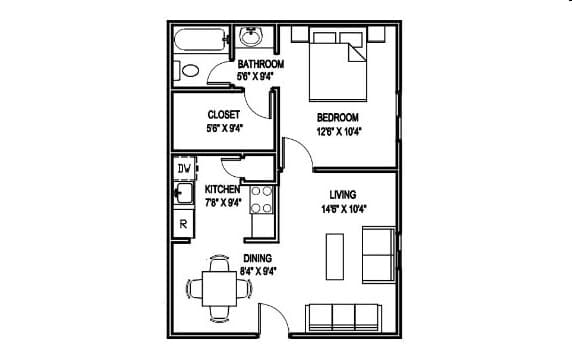 1/1E 750sf 1102 floor plan