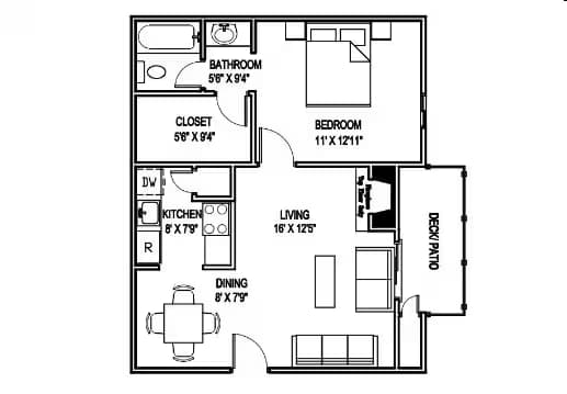 1x1b 563sf 1711 floor plan