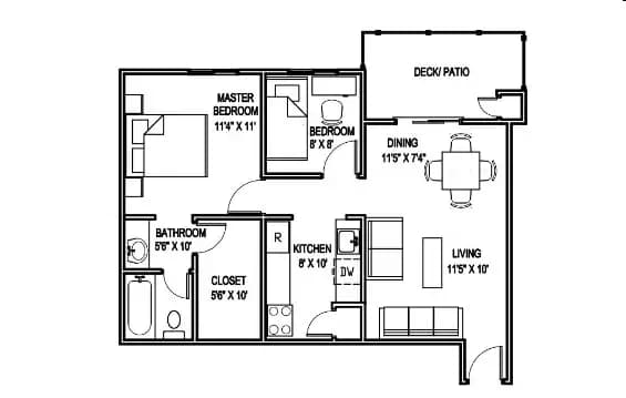 1x1c 610sf 809 floor plan