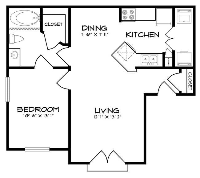 1 Bed • 1 Bath 5-527 floor plan