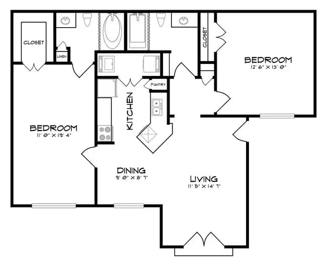 2 Beds • 2 Bath 2-238 floor plan