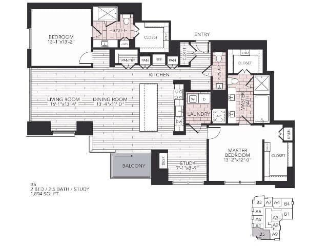 2 Beds • 2 Bath Aris Market Square-1103 floor plan