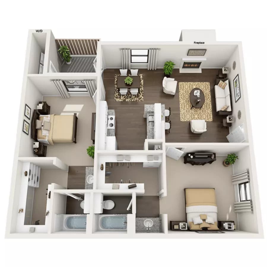 2 Beds • 2 Bath Standard floor plan