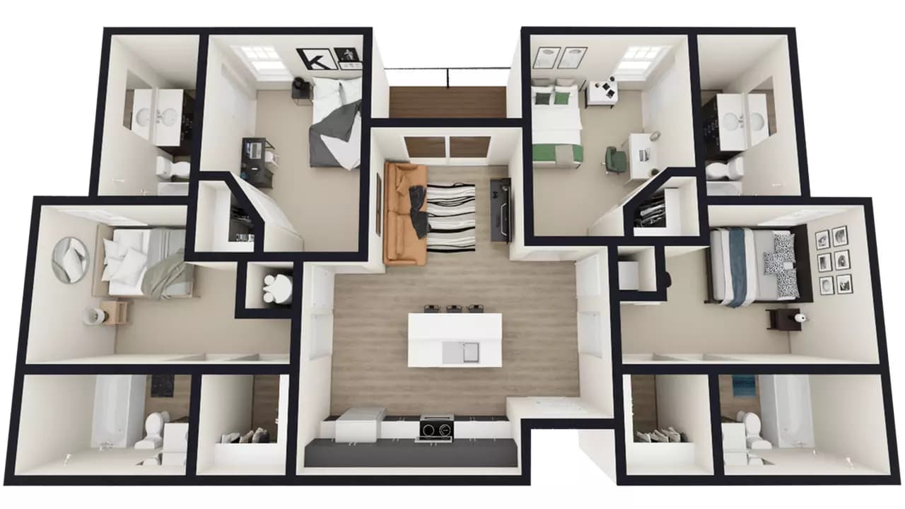 D1 - 4x4 Standard floor plan
