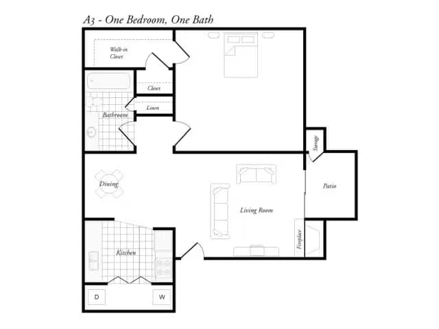 1 Bedroom / 1 Bathroom Silver 1801 floor plan