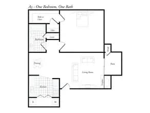 1 Bedroom / 1 Bathroom Gold Deluxe 208 floor plan