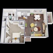 1 Bedroom / 1 Bathroom Silver 1017 floor plan
