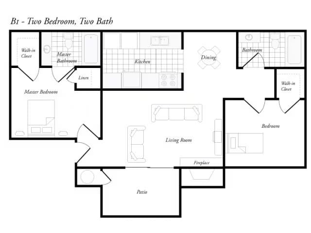 2 Bedroom / 2 Bathroom Platinum 901 floor plan