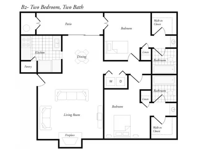 2 Bedroom / 2 Bathroom Silver 905 floor plan