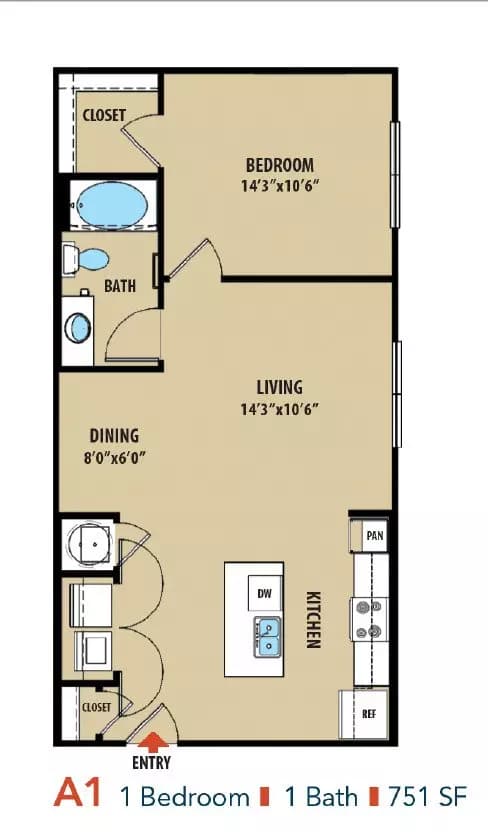 1 Bed • 1 Bath 1431 floor plan