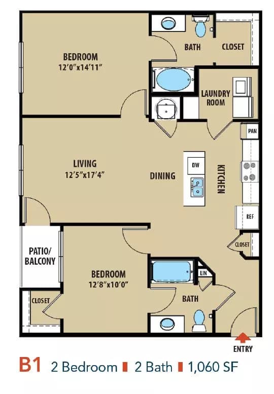 2 Beds • 2 Bath 1424 floor plan