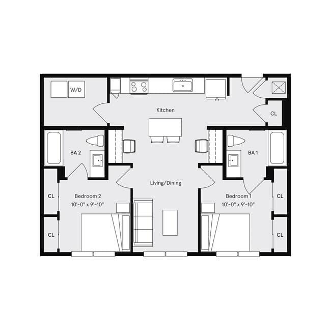 2 Beds • 2 Bath Private floor plan