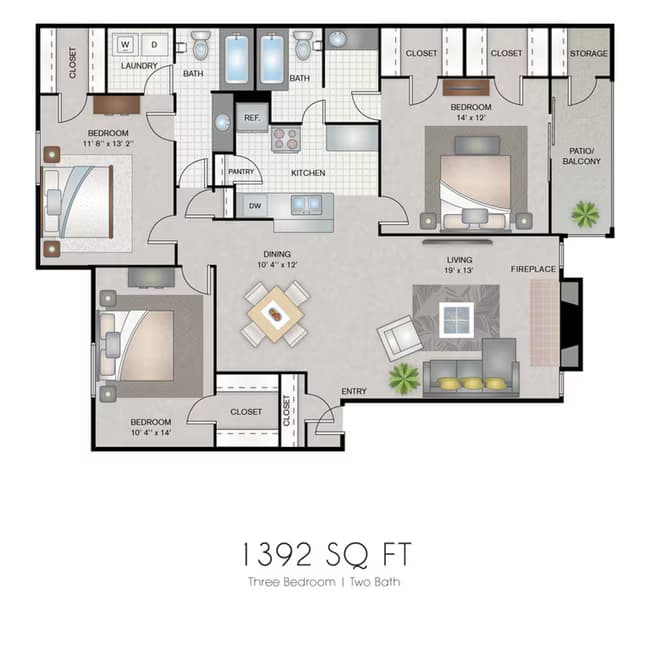 3 Beds • 2 Bath 2105-1 floor plan