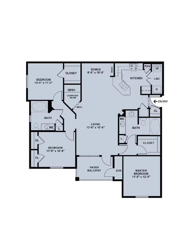 3 Beds • 2 Bath 0524 floor plan