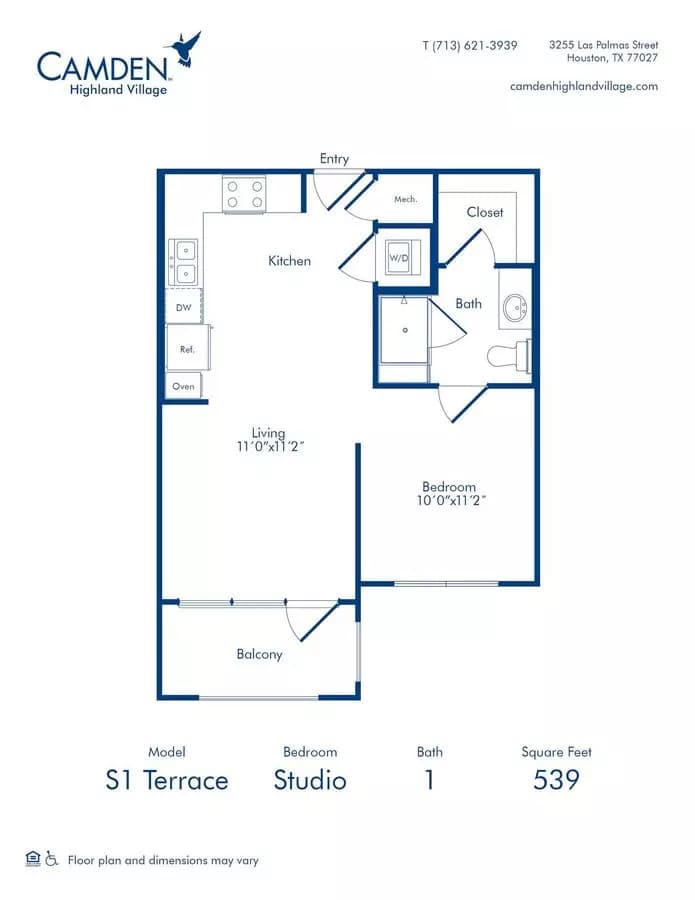Studio • 1 Bath 539 floor plan