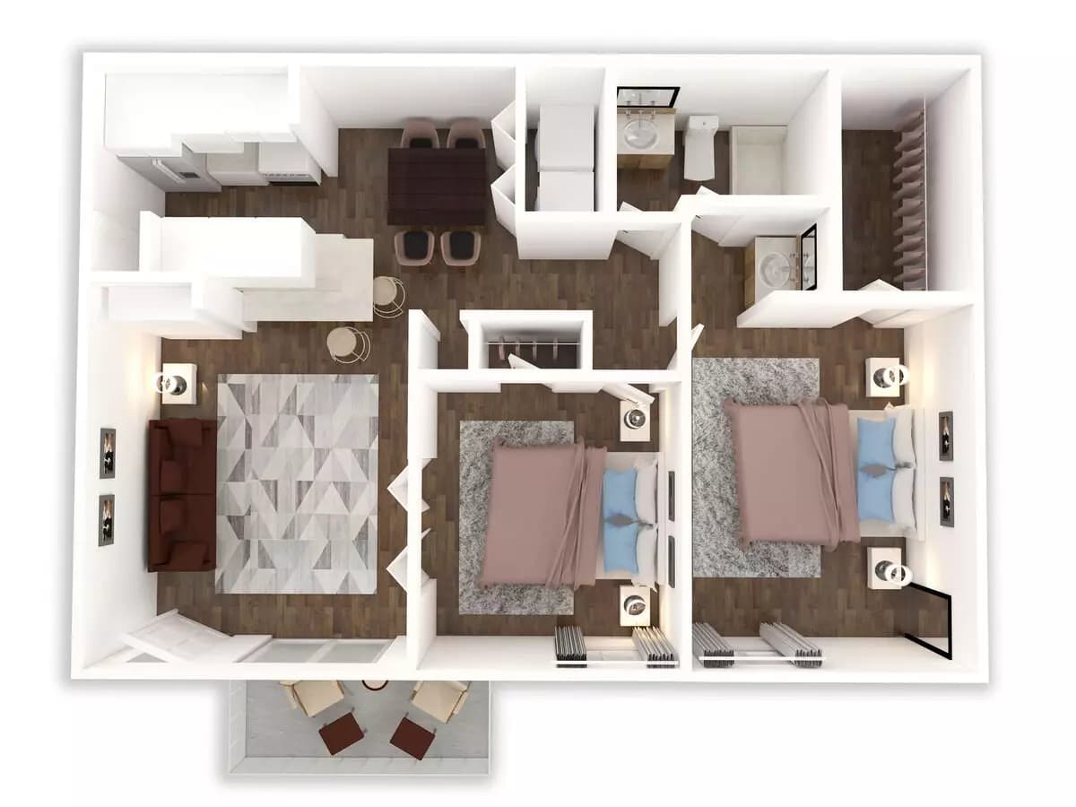2 Beds • 1 Bath 0610 floor plan