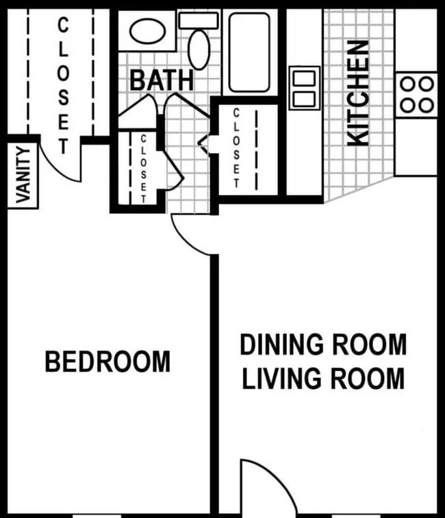1 Bed • 1 Bath 2166 floor plan