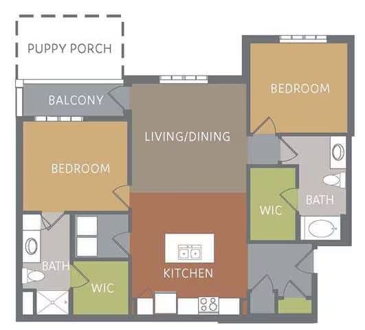 2 Beds • 2 Bath 7110 floor plan