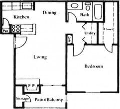 B 1x1 511 floor plan
