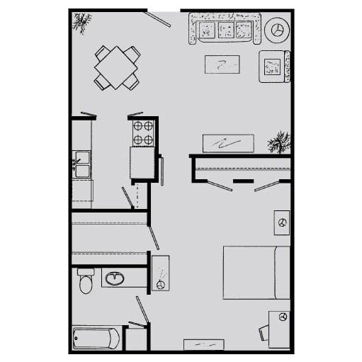 1 Bed, 1 Bath 031 floor plan