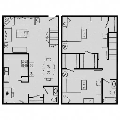 2 Bed, 1 Bath 087 floor plan