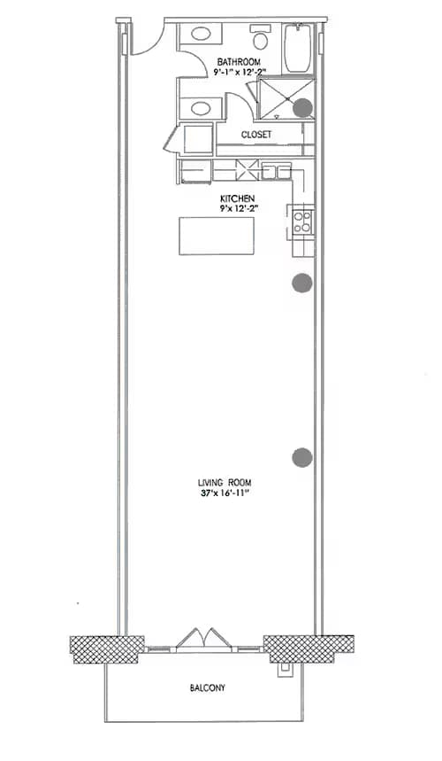 1 Bedroom, 1 Bathroom 308 floor plan