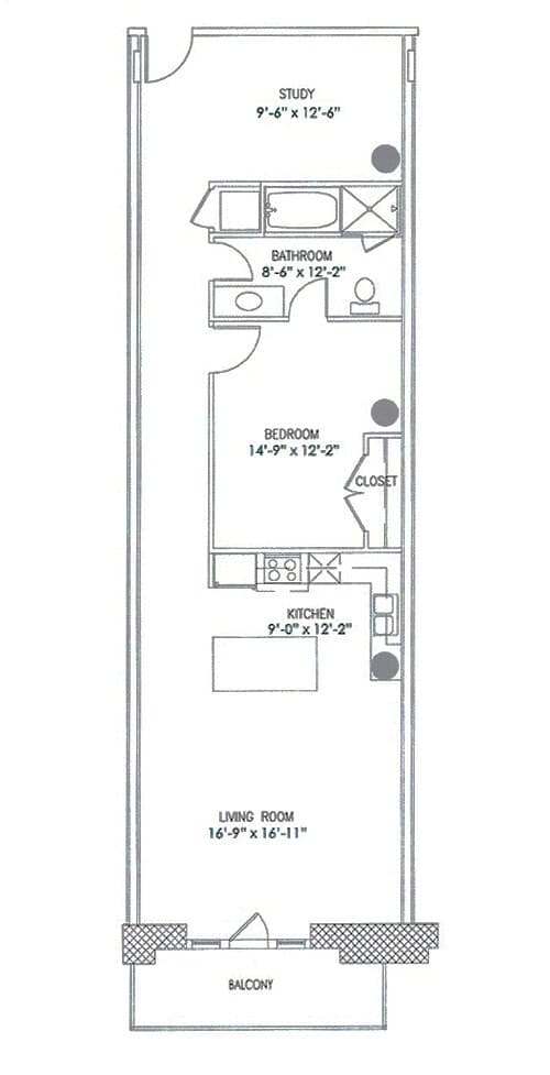 1 Bedroom, 1 Bathroom 207 floor plan