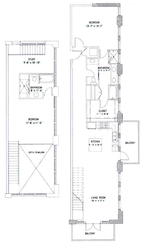 2 Bedroom, 2 Bathroom 512 floor plan