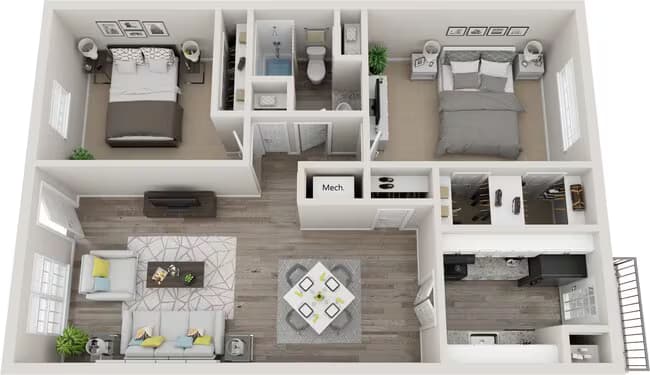 B2 | 2 Bed | 1 Bath SW-268 floor plan